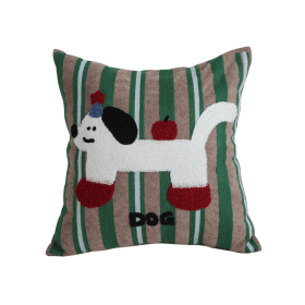 Cute Dog Print  Striped Polyester Decorative Pillowcase