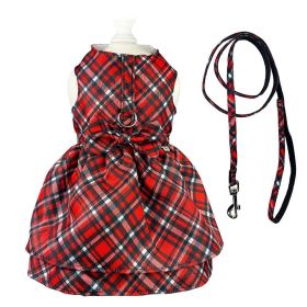 Red Plaid Harness Dress with Matching Leash (Color: Red, size: XL)