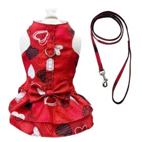 Abstract Hearts Harness Dress with Matching Leash (Color: Red, size: M)