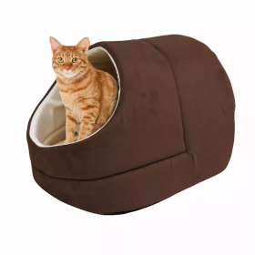 GOOPAWS Cat Cave for Cat and Warming Burrow Cat Bed, Pet Hideway Sleeping Cuddle Cave (Color: coffee, size: 18" x14" x12")