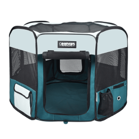 GOOPAWS Soft-Sided Dog & Cat Playpen (Color: Teal Blue, size: 61"L x 61"W x 30"H)