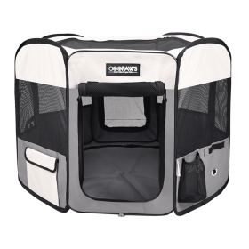 GOOPAWS Soft-Sided Dog & Cat Playpen (Color: Light Grey, size: 61"L x 61"W x 30"H)