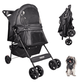 GOOPAWS 4 Wheel Dog Stroller, 36-in (Color: Black, size: 31"L x 19.6"W x 35.5"Th)