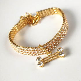 Diamond Bone Pet Collar (Color: gold, size: large)