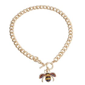 Rhinestone Bee Toggle Necklace (Color: Yellow, size: large)