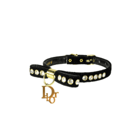 Velvet Dior Charm Collar (Color: Black, size: 12")