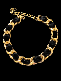 Gold Chain Velvet Collar (Color: Black, size: medium)