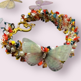 Mariposa Tweed Dog Necklaces (Color: Minuit Mystique, size: Small (S))