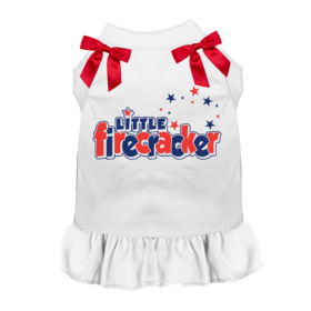 Firecracker Pup Collection Dress or Tee (Color: White, size: S)
