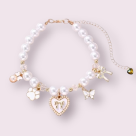 Paws & Pearls Dog Charm Necklace (Color: White, size: S)