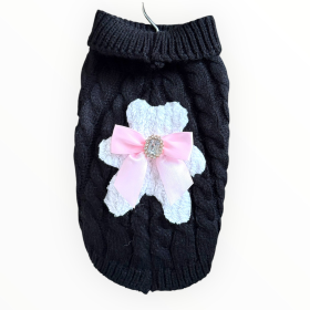 My Fuzzy Bear Bow Knit Dog Sweater (size: extra-small-xs)