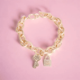 Lock and Key Gucchewi Charm Dog Collar Necklace (size: 16)