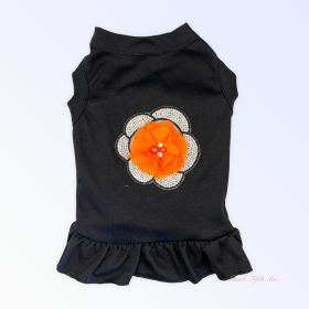 Chiffon and Rhinestone Camellia Dress (Color: ORANGE FLOWER, size: large)