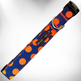 Polka Dot Dog Collars (Color: Orange Dot on Blue, size: XL 1.5" wide fits 18-28" neck)