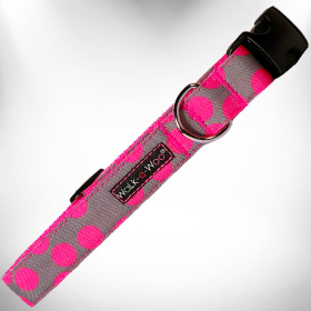 Polka Dot Dog - Neon Collars (Color: Pink Dot on Grey, size: XL 1.5" wide fits 18-28" neck)