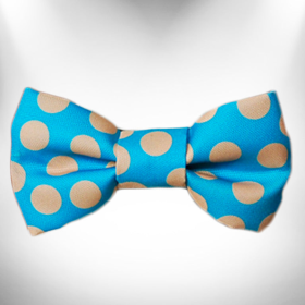 Doggie Bow Tie Design (Color: Tan Polka Dot on Turquoise, size: Small 4"x 2")
