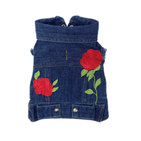 Rose Embroidered Vest (Color: Indigo, size: small)